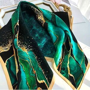 Emerald green scarf marble painting trim shawl